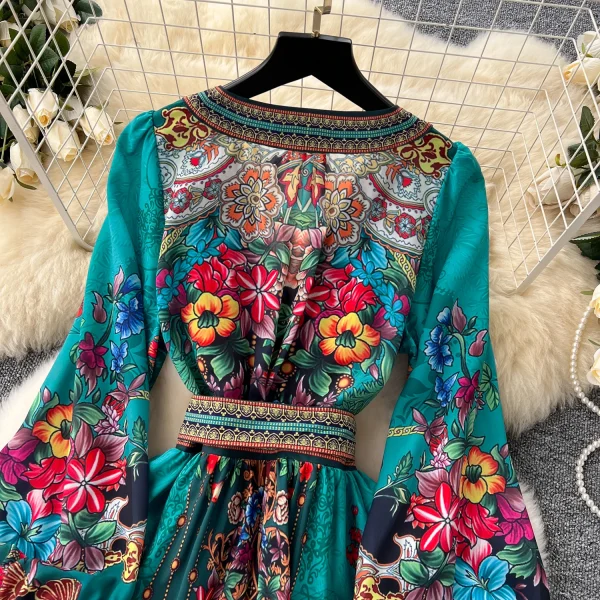 ZT1519 European Luxury Retro Fashion Floral Print Elegant Long Sleeve Vintage One-piece Style French Maxi Dress Woman - Image 4