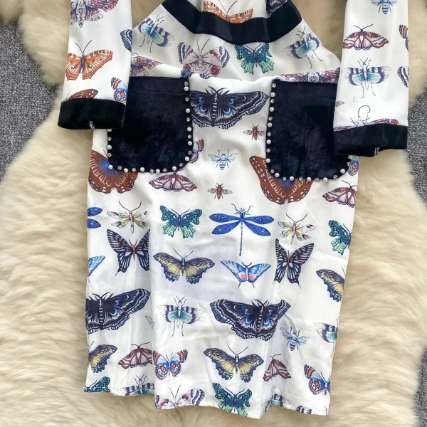 ZT1483 European Retro Nailed Beaded Diamond Bow Collar Long Sleeve Fashion Woman Clothes High-end Printed Elegant Dress - Image 3