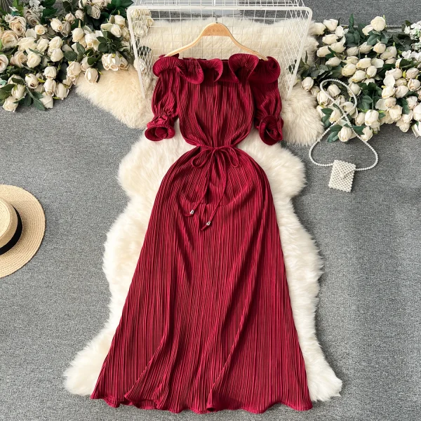 ZT1549 French Vintage Fashion Luxury Elegant Evening Gown Design Sense Ruffled  Off-shoulder Temperament Women Midi Dress