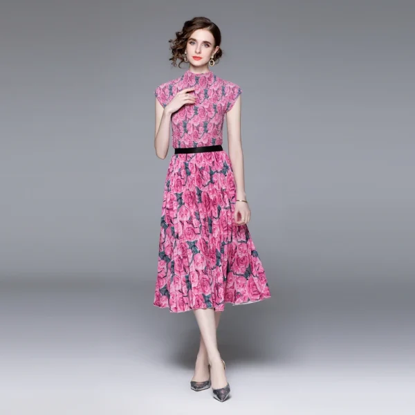 LE1320 High Quality 2025 Women's Print Pleated Short-sleeved T-shirt and Print Long Pleated Skirt Two-piece Set - Image 3