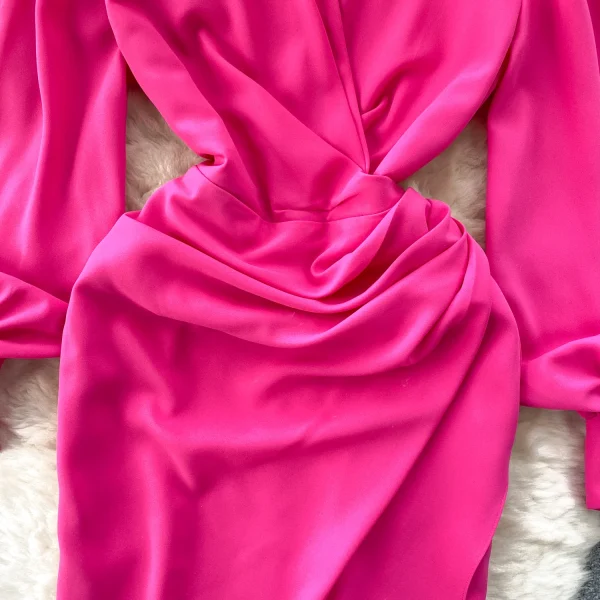ZT1547 Senior Sense Royal Luxury Satin Dress Female Design Sense Evening Gown Lapel Elegant Slimming Temperament Sexy Maxi Dress - Image 6