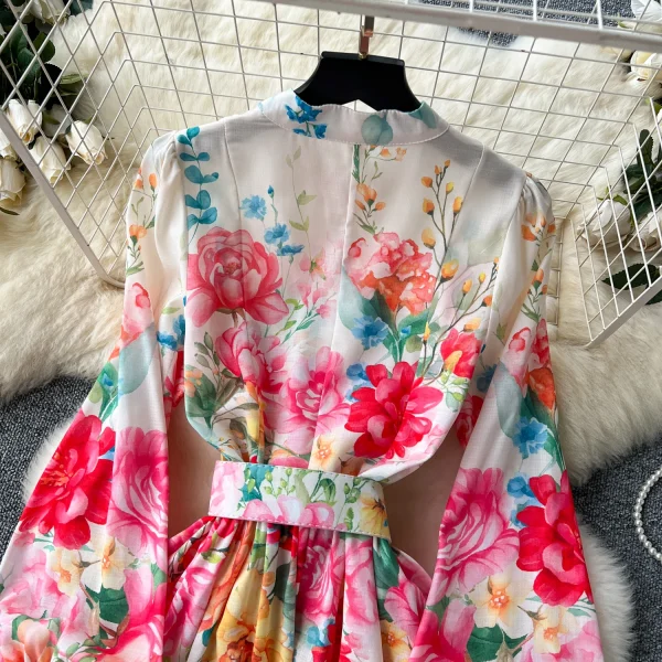ZT1508 European Fashion High-end Vintage Elegant Stand Collar Single Breasted Long Sleeve Print Holiday Maxi Dress - Image 4