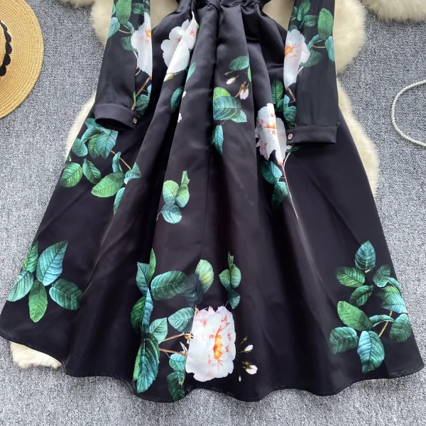 ZT1485  Luxury French Style Print Dress Female V-neck Waist Slimming Design Sense Chic Small Temperament Big Swing Midi Dresses - Image 6