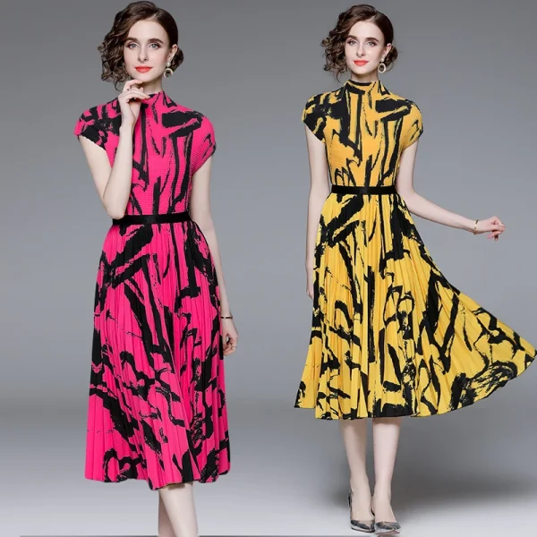 3.2m Oversized Hemline Elegant Printed Miyake Pleated Two-Piece Set High Elasticity Corn Press Pleated Skirt Suit - Image 5