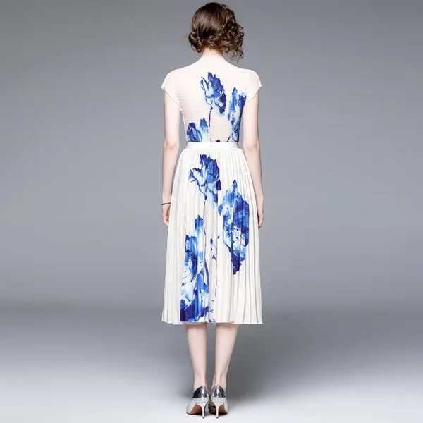 LE1305 Accept  Casual Style Boutique Women 2 Pieces Sets Floral Print Miyake Pleated Short-Sleeved Tops Pleated Skirts - Image 5