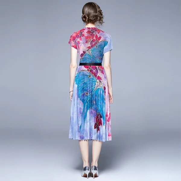 Accept Plus Size Loose Casual Style Boutique  Women 2 Pieces Sets Printed Miyake Pleated Short-Sleeved Tops Pleated Ski - Image 5