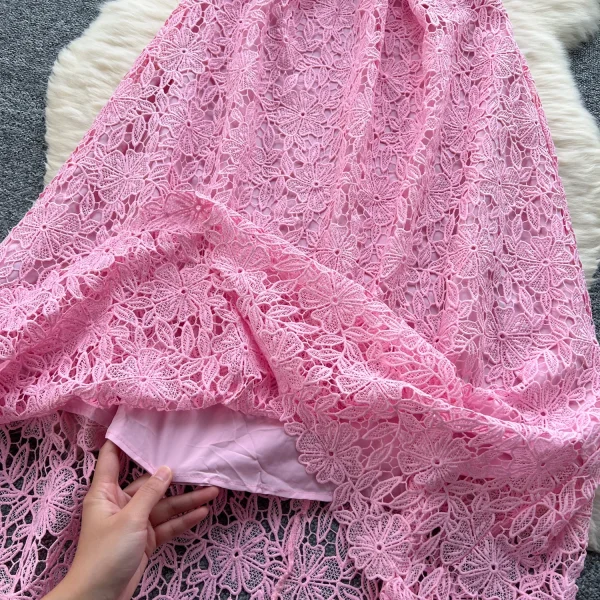 ZT1555 Vintage Court Style Doll Collar Dress Female Summer Hollow Hook Flower Design Elegant Sweet Luxury Temperament Midi Dress - Image 4