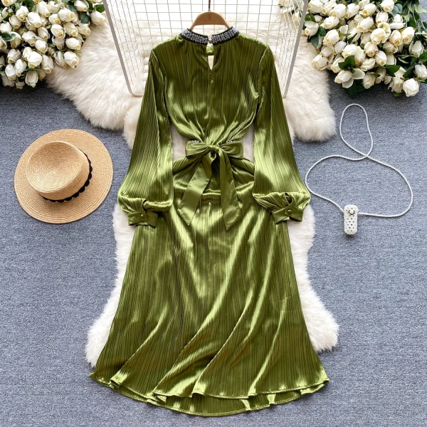 ZT1534 Elegant Mid-Length Satin Dress with Luxury Diamond Collar High-Grade Sense Fashion for Order Model Number - Image 3