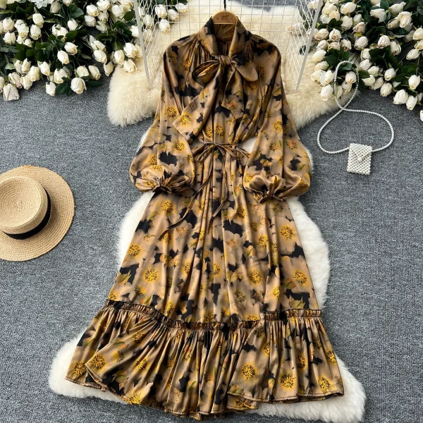 ZT1461 Retro Luxury Design Sense 2025 Midi Dresses Lantern Long Sleeve Fashion Ruffled Women's Dress  Elegant Party Dresses - Image 5
