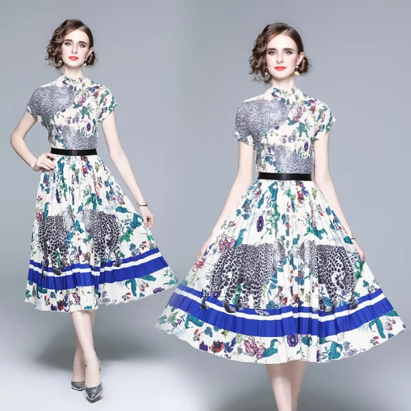 LE1283 New Women'S Casual Set Fashion Miyake Pressed Pleated Top Long Printed Pleated Skirt Boutique Women Two-Piece Set