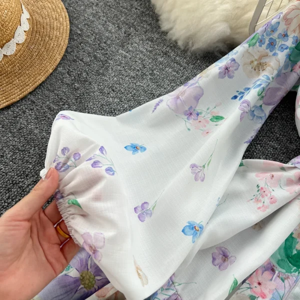 ZT1496 European 2025 New Dress Advanced Sense Stand Collar Single Breasted Waist Long Sleeve Printed Ruffled Mini Dress - Image 6