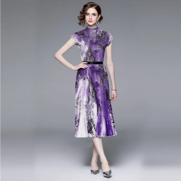 High-Grade Vignetting Print Corn Pleated Top Pleated Skirt Set 3.2m Large Skirt Hem Miyake Pleated Boutique Set Two-Piece - Image 5