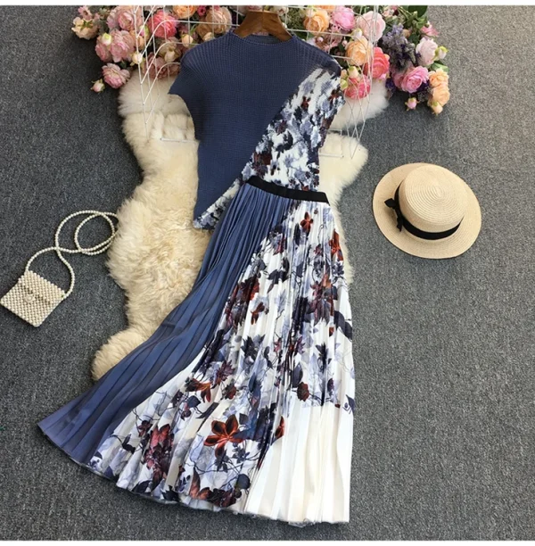 LE1302 Accept Miyake Pleated Casual Style Suit Boutique Women 2 Pieces Sets Short Sleeve Shirt Long Pleated Skirt - Image 6
