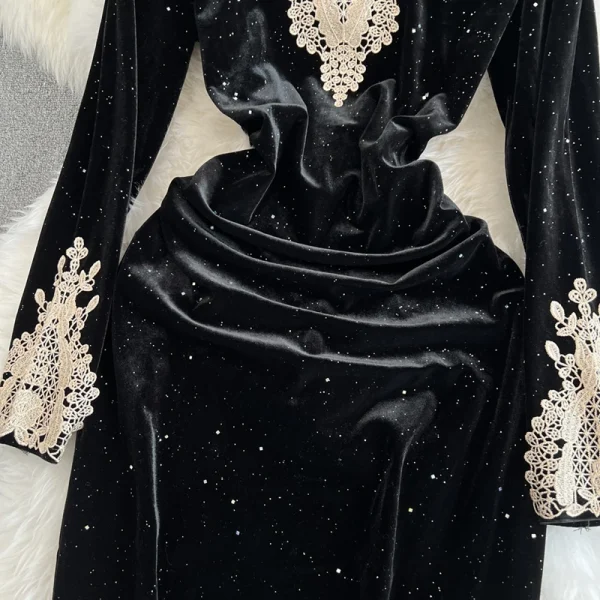 ZT1558 Sexy Velvet Dress Women Autumn-winter Retro Design Temperament Elegant Cheongsam Socialite Party Dress  Vintage Dress - Image 6