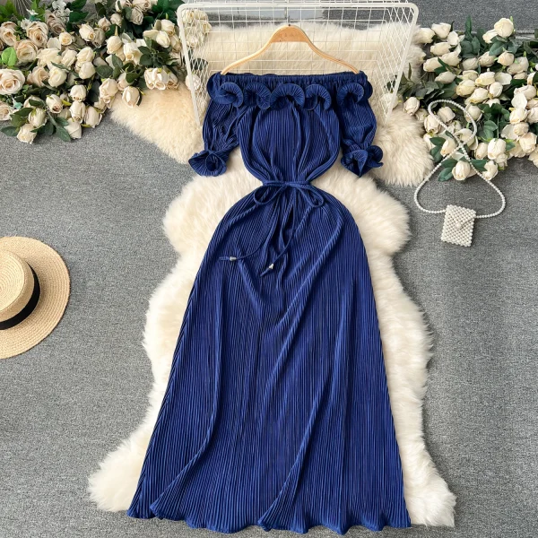 ZT1549 French Vintage Fashion Luxury Elegant Evening Gown Design Sense Ruffled  Off-shoulder Temperament Women Midi Dress - Image 2