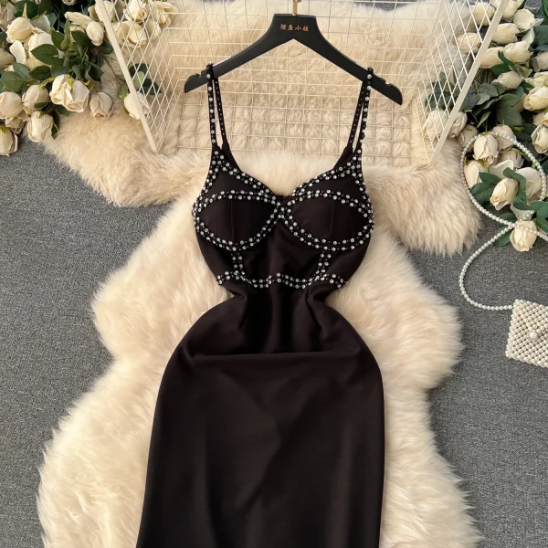 ZT1536 Senior Sense Sexy Dress Female Elegant Gown French Vintage Diamond-encrusted Halter Waist Fishtail Birthday Maxi Dress - Image 5