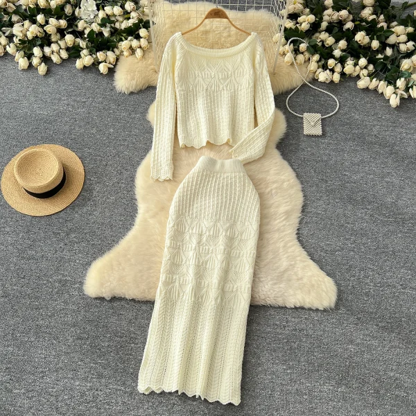 LW0124 Knit Set Skirt Women'S Slouchy High-Level Sense With Short Twist Sweater High-Waisted Slim-Fit Skirt Two-Piece Female - Image 3