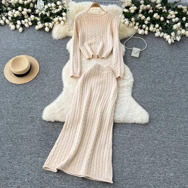 LW0130 Slouchy Sweater Set Women'S Slimming Everything Twist Knit Top High-Waisted Slim-Fit Skirt Two Piece Ladies Set - Image 3