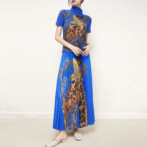 Accept Women'S Pleated Casual Suit Loose Plus Size Feminine Show Thin T-Shirt Skirt 2 Piece Boutique Pleated Skirt Set - Image 3