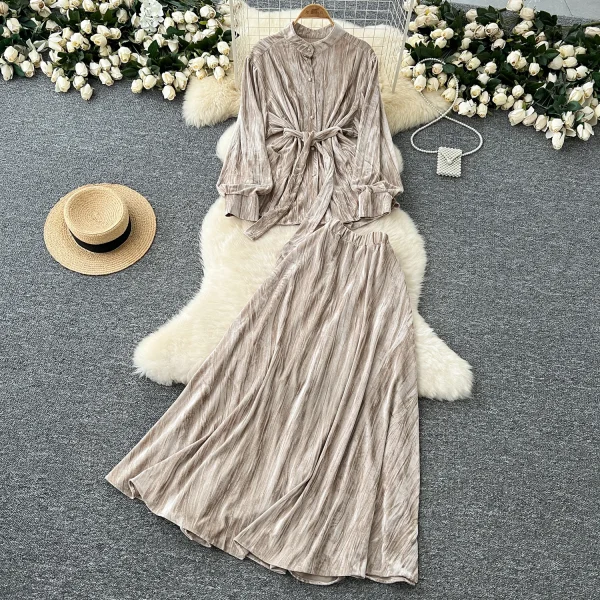 LW0137 High-Grade Velvet Two-Piece Set Women'S New Long Sleeve Shirt With Waist and Waist High Waist Slimming Dress