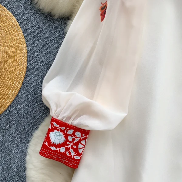 ZT1484 Vintage Palace Style Printed Dress Womens Dresses Summer Lantern Sleeve Polo Collar Loose Design Temperament Mini Dress - Image 6