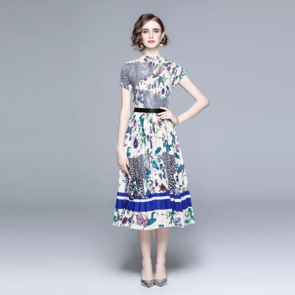 LE1283 New Women'S Casual Set Fashion Miyake Pressed Pleated Top Long Printed Pleated Skirt Boutique Women Two-Piece Set - Image 2