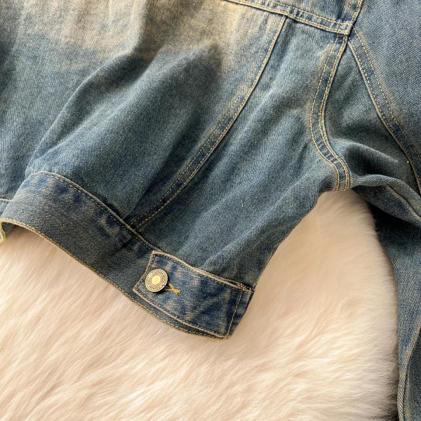 LW0109 Vintage Denim Suit Women'S Fashion Short Jacket Jacket Overalls Ripped Wide-Leg Pants Two-Piece Ladies - Image 5