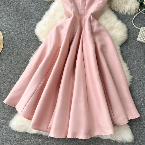 ZT1532 French Haute Couture Temperament square Collar Waist Slimming Sleeveless Elegant Socialite Midi Dress Printed Dress - Image 4