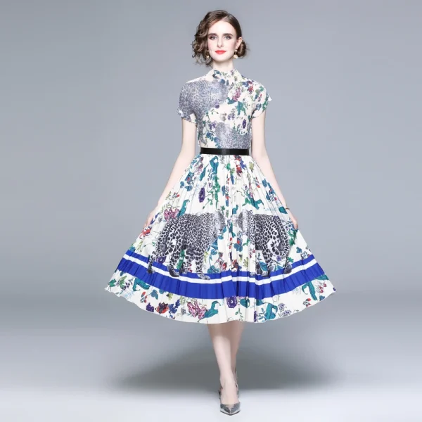 LE1283 New Women'S Casual Set Fashion Miyake Pressed Pleated Top Long Printed Pleated Skirt Boutique Women Two-Piece Set - Image 3