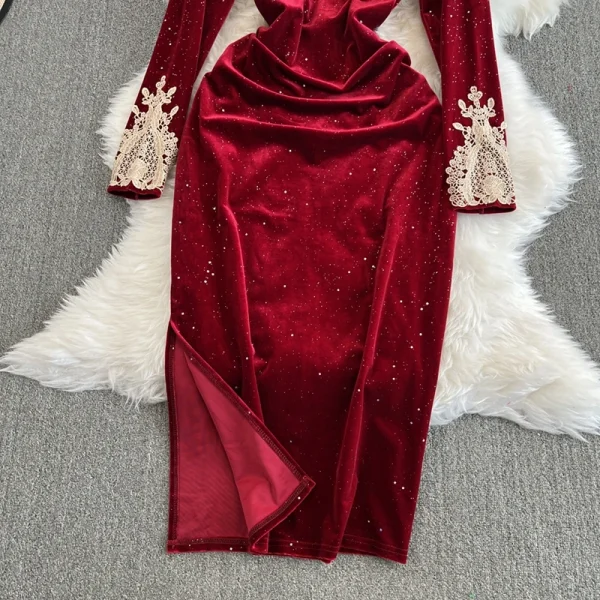 ZT1558 Sexy Velvet Dress Women Autumn-winter Retro Design Temperament Elegant Cheongsam Socialite Party Dress  Vintage Dress - Image 4