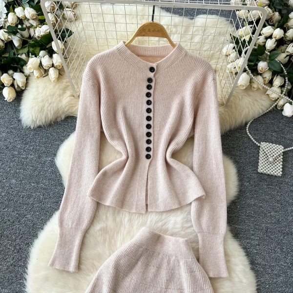 LE4748 Sweater Set for Women in Early Autumn to Wear a Gentle Wind With a Single Breasted Knitwear High Waist Skirt Skirt - Image 4