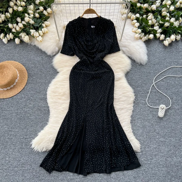 ZT1538 Celebrity Sexy Swing Collar Evening Gown Dress Elegant Female High-end Royal  Graceful Slimming  Fishtail Midi Dress - Image 2