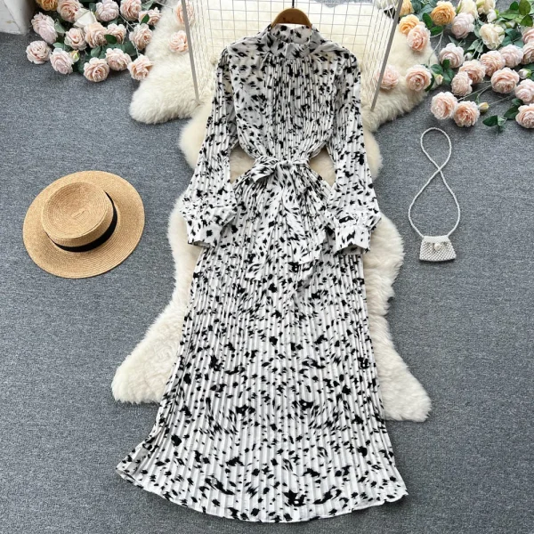 ZT1458 Spring Autumn New Printed Dress Woman Clothes Elegant Dresses  French Vintage Temperament Chic Pleated Fishtail Dress - Image 3