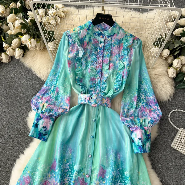 ZT1531 French Retro Romanticfloral Print Elegant Chiffon Dress Female 2025 New Casual Slimming Temperament Elegant Maxi Dress - Image 2