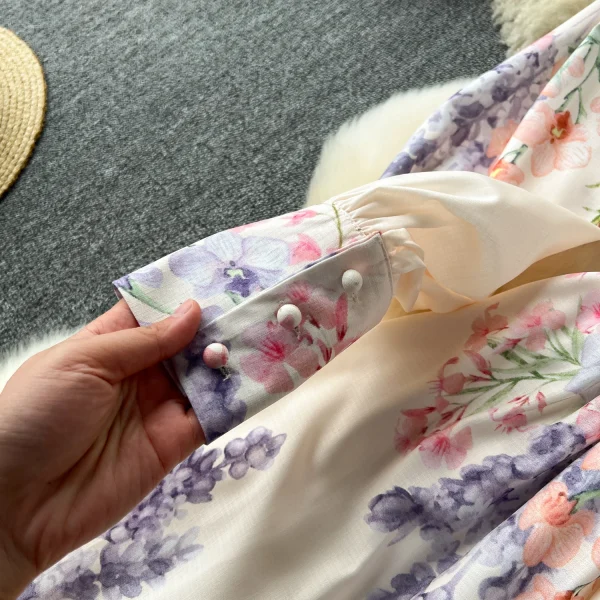 ZT1525 High-end Exquisite Dress Female Socialite Fashion Retro Elegant Lantern Long Sleeve Floral Print French Fresh Dress - Image 6