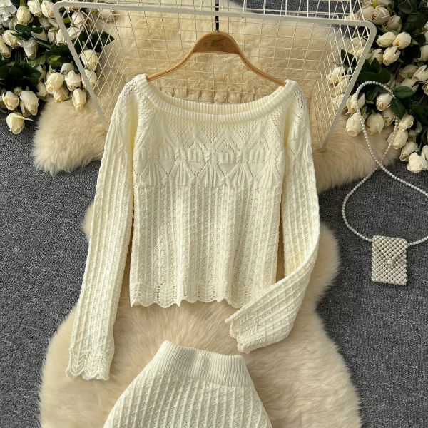 LW0124 Knit Set Skirt Women'S Slouchy High-Level Sense With Short Twist Sweater High-Waisted Slim-Fit Skirt Two-Piece Female - Image 6