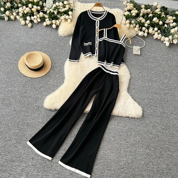 LW0134 Striped Shirt Jacket Halter Top Vest High Waist Wide Leg Slimming Pants Temperament Three-Piece Set Woman - Image 3