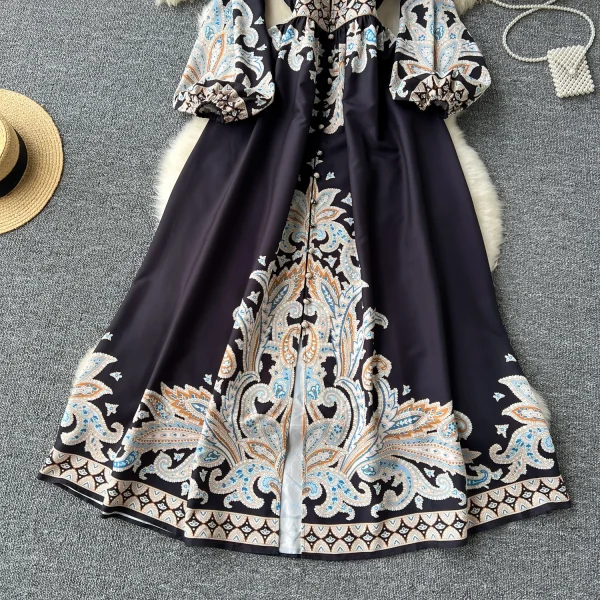 ZT1514 French Vintage Elegant Dress Female High-end Exquisite Banquet Party Holiday  European Court Print Maxi Dress - Image 6