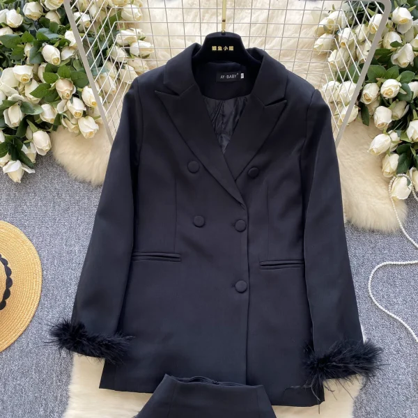 LW0611 Casual Temperament Loose Furry Sleeve Suit Jacket Top High Fanny Pack Hip Skirt Skirt Two Piece Set for Ladies - Image 3